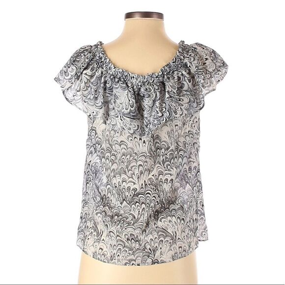 MICHAEL KORS Off The Shoulder Top Sleeveless Ruffle Silk Cotton Gray Small - Picture 2 of 9